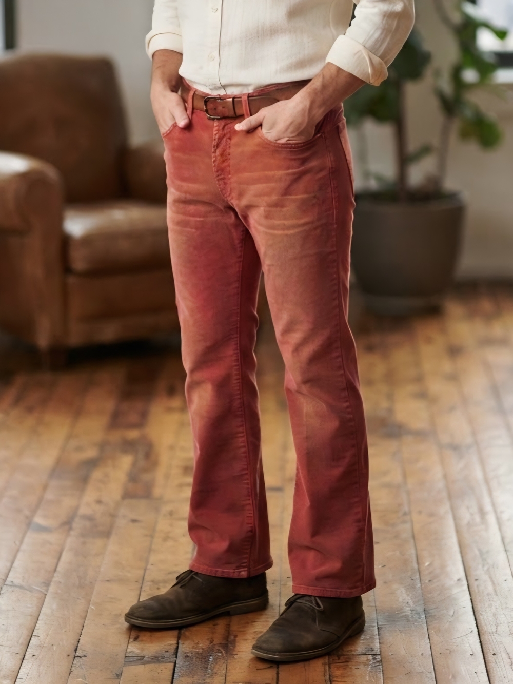 Energie Men's Vintage Rust Red Straight Fit Jeans Size 33